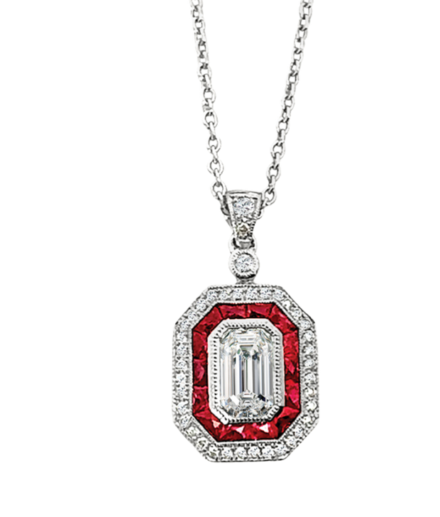 Diamond and Ruby Pendant in 18 kt White Gold