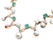 Vintage Emerald, Pearl and Diamond Necklace in 14 kt and 18 kt Yellow Gold