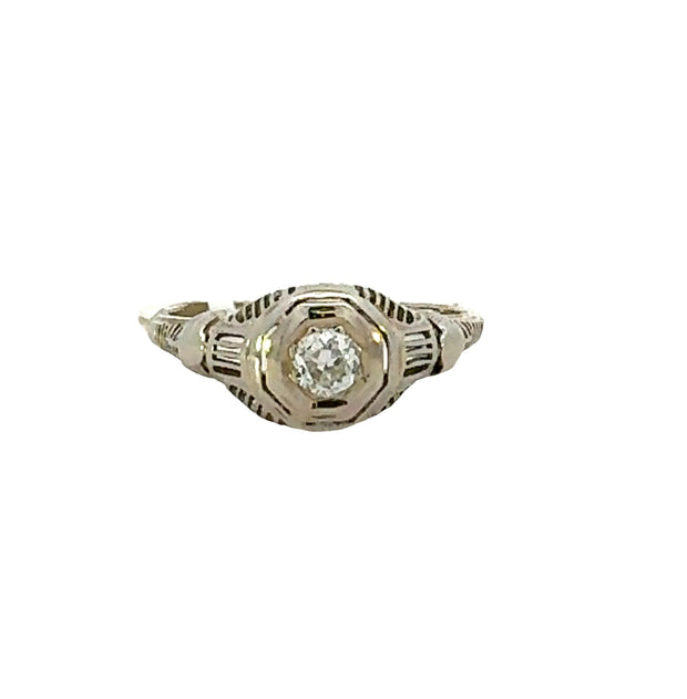 Antique Filigree Diamond Ring in 18 kt White Gold