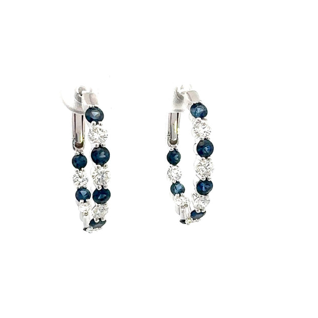 Sapphire and Diamond Hoop Earrings in 18 kt White Gold