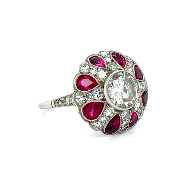 Art Deco Style Ruby and Diamond Ring in Platinum