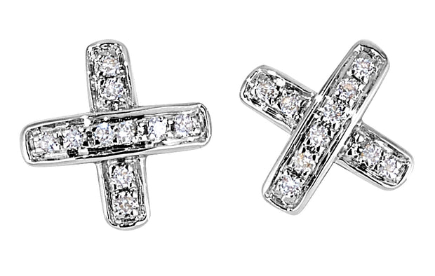 Diamond "X" Style Earrings in 14 kt White Gold