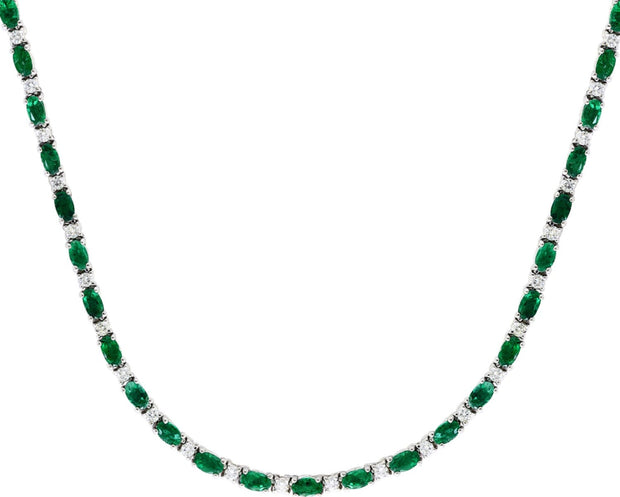 Emerald and Diamond Necklace in 14 kt White Gold