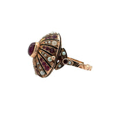 Vintage Ruby and Pearl Poison Ring in 14 kt Yellow Gold