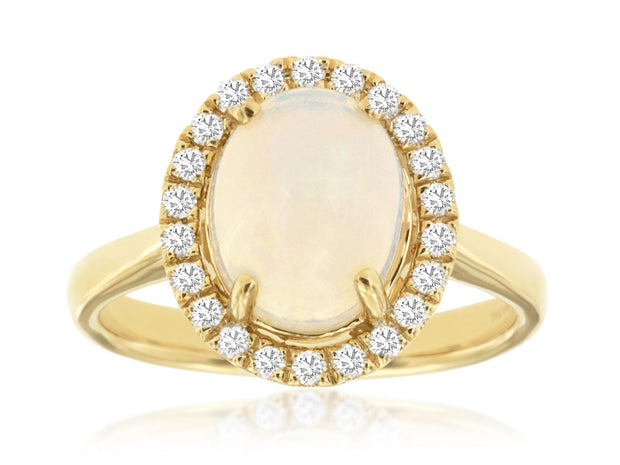 Opal and Diamond Halo Ring in 14 kt Yellow Gold