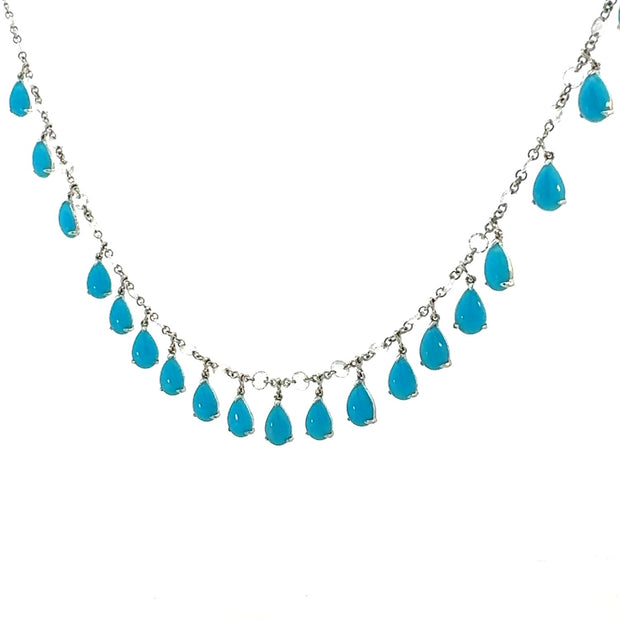 Turquoise and Rose Cut Diamond Necklace in 18 kt White Gold