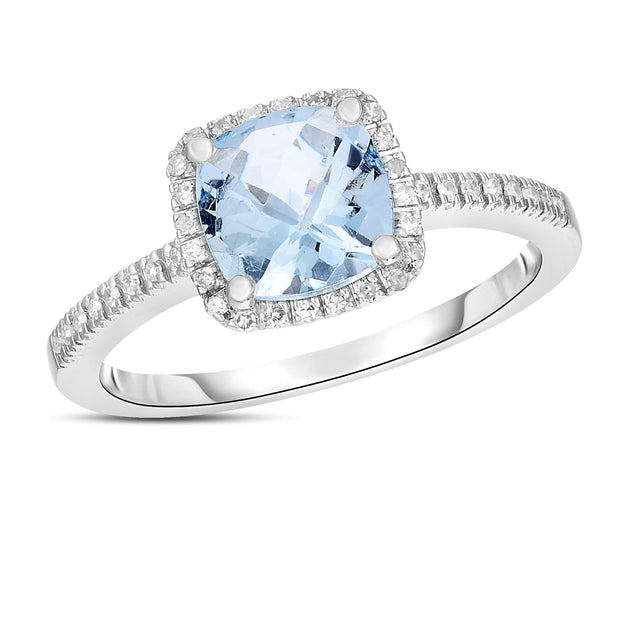 Aquamarine and Diamond Ring in 14 kt White Gold