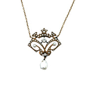 Antique Pearl and Diamond Necklace in 14 kt Yellow Gold