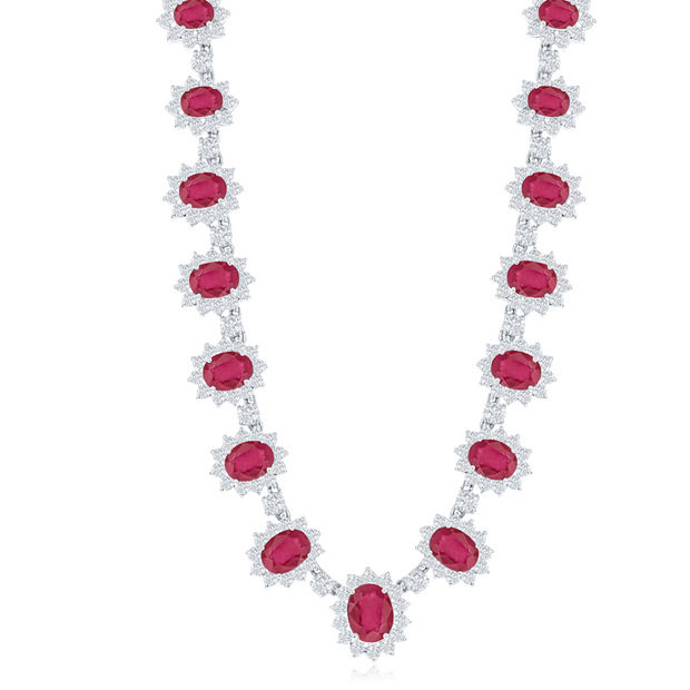 Burmese Ruby and Diamond Necklace in 18 kt White Gold