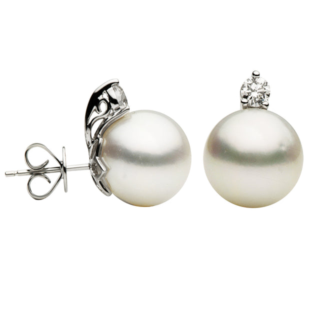 South Sea Pearl and Diamond Earrings in 18 kt White Gold
