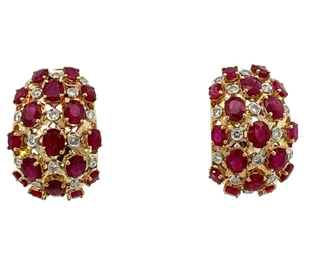 Ruby and Diamond Earrings in 14 kt Yellow Gold