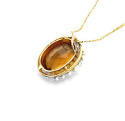 Antique Citrine and Pearl Pendant in 14 kt Yellow Gold