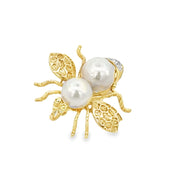 Vintage Pearl and Diamond Bee Pin/Pendant in 14 kt Yellow Gold