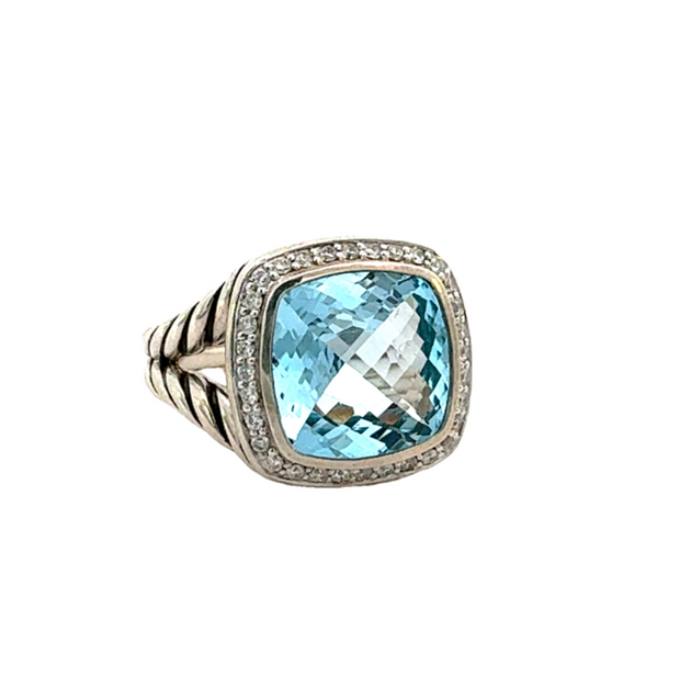 Vintaage Blue Topaz and Diamond Ring by David Yurman in Sterling