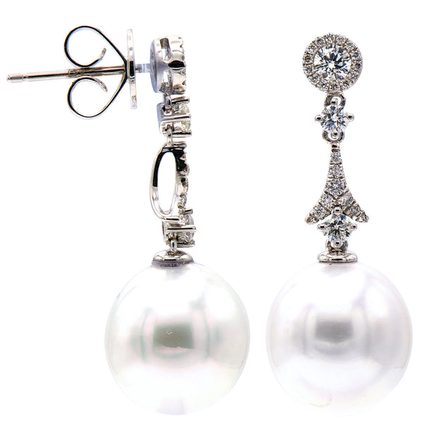 South Sea Pearl and Diamond Drop Earrings in 18 kt White Gold