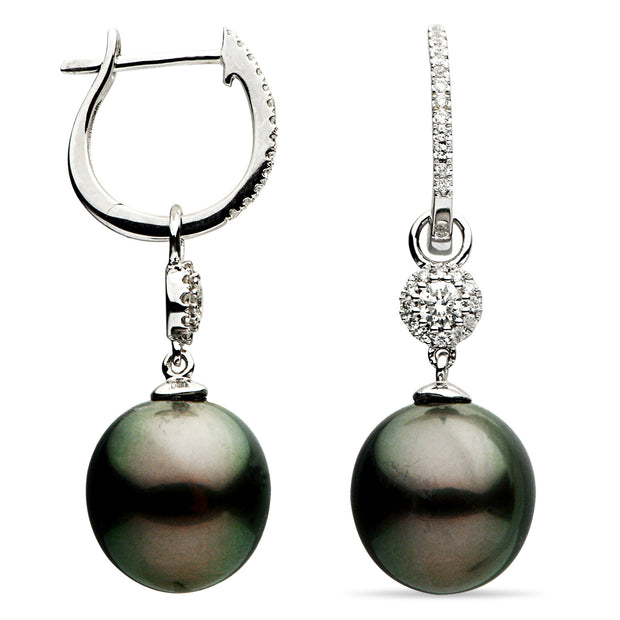 Tahitian Pearl and Diamond Drop Earrings in 18 kt White Gold