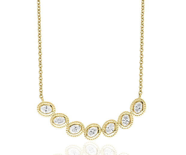 Diamond Necklace with Oval Bezel Set Diamond in 14 kt Yellow Gold