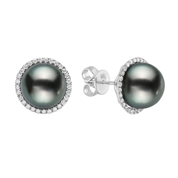 Tahitian Pearl and Diamond Stud Earrings in 18 kt White Gold