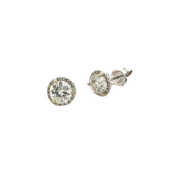 Diamond Halo Style Stud Earrings in 18 kt White Gold