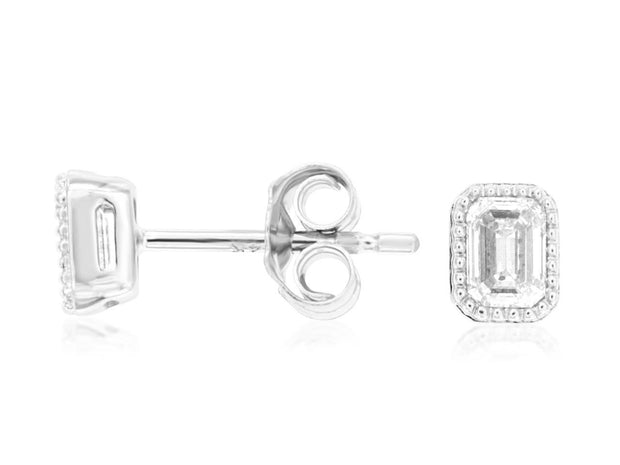Emerald Cut Diamond Stud Earrings in 14 kt White Gold