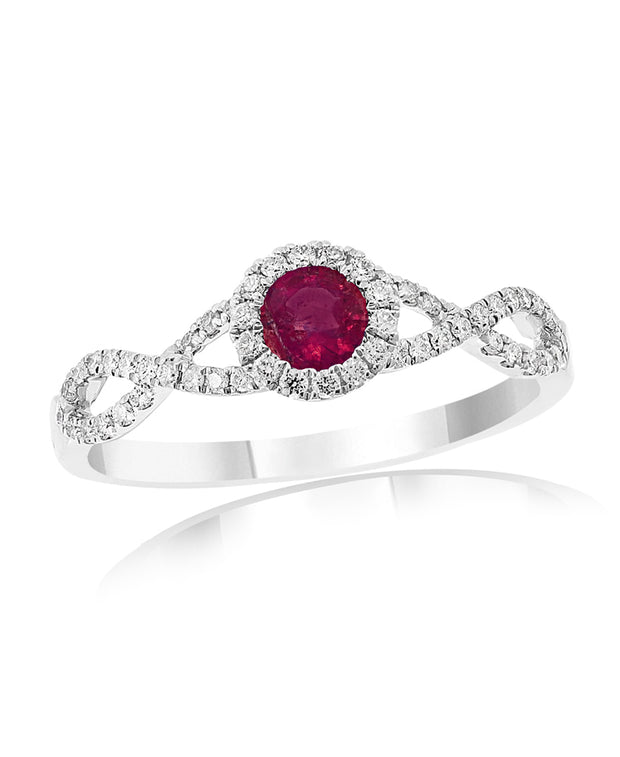 Ruby and Diamond Ring in 14 kt White Gold