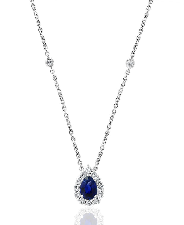 Sapphire and Diamond Drop Necklace in 18 kt White Gold