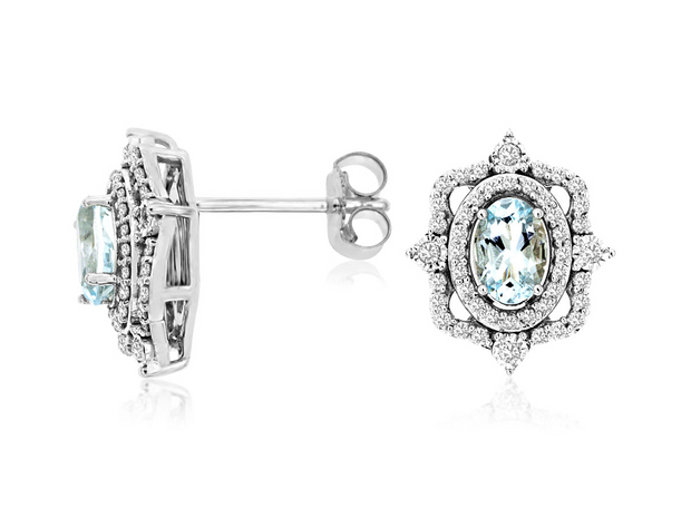 Aquamarine and Diamond Earrings in 14 kt White Gold