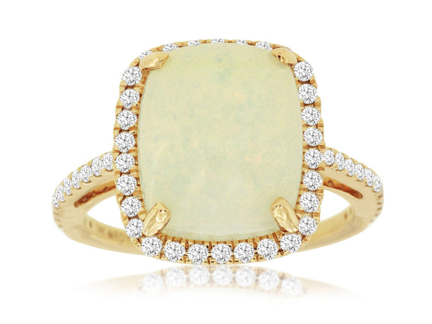 Opal and Diamond Halo Ring in 14 kt Yellow Gold