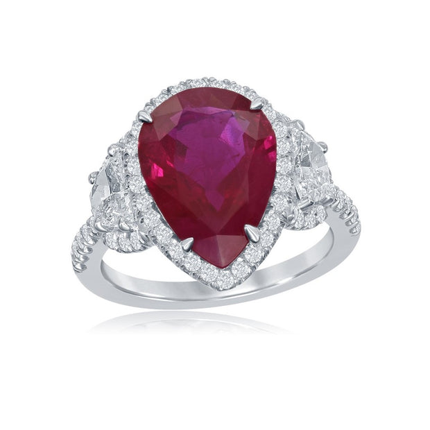 Burmese Ruby and Diamond Ring in Platinum