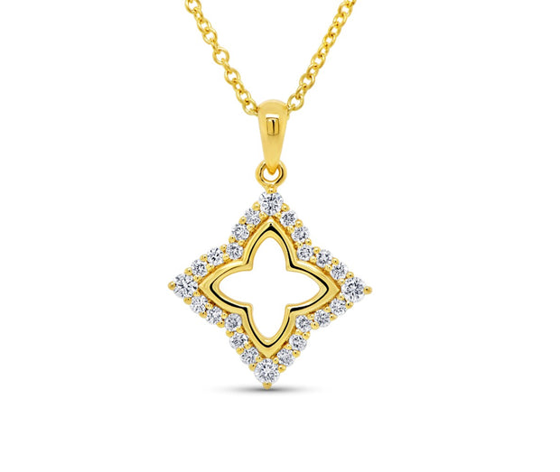 Diamond Pendant in Quatrefoil Design in 18 kt Yellow Gold
