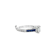 Old European Cut Diamond and Sapphire Ring in 14 kt White Gold