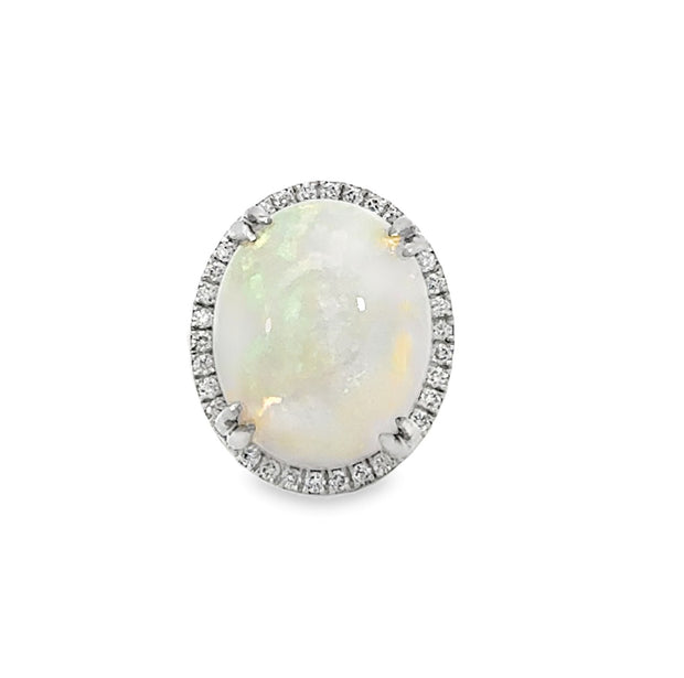 Opal and Diamond Ring in 14 kt White Gold