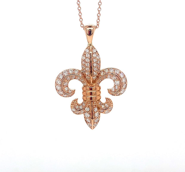 Diamond Fleur De Lis Necklace in 14 kt Rose Gold