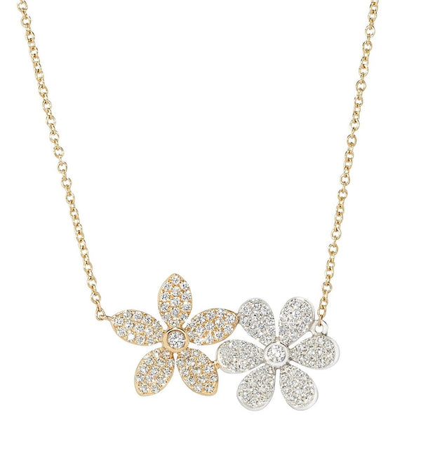 Diamond Flower Pendant in 14 kt Yellow and White Gold