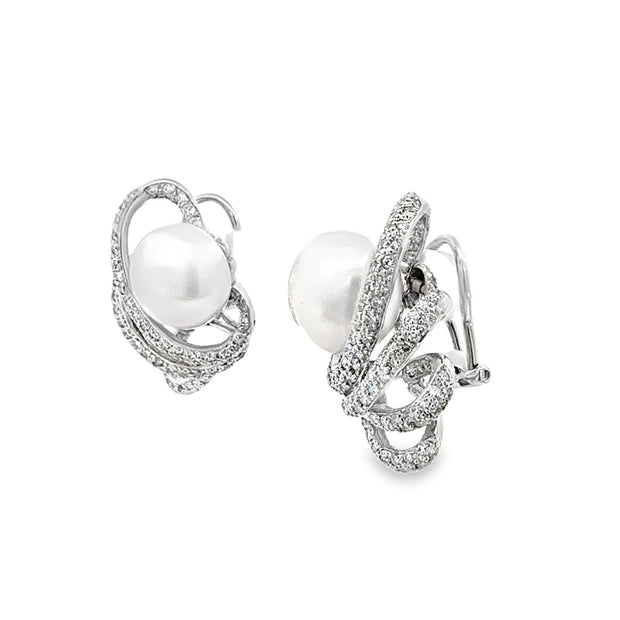 South Sea Pearl and Diamond Earrings in 18 kt White Gold