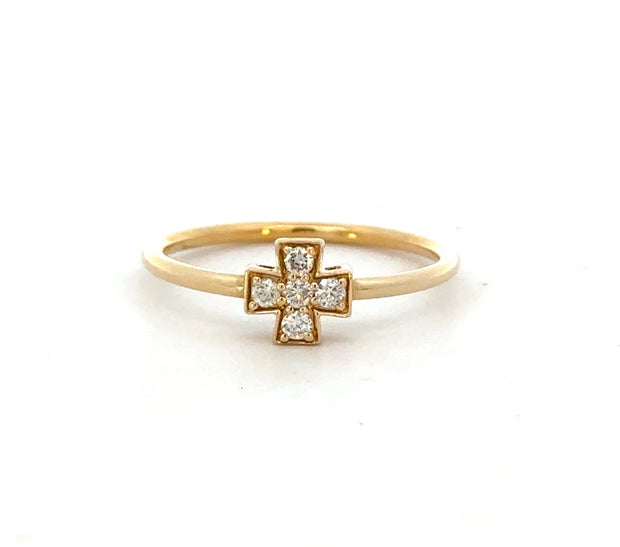 Diamond Cross Ring in 14 kt Yellow Gold