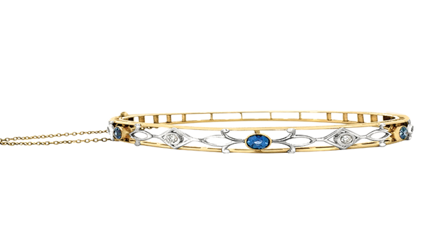 Vintage Sapphire and Diamond Bangle Bracelet in 14 kt Yellow Gold