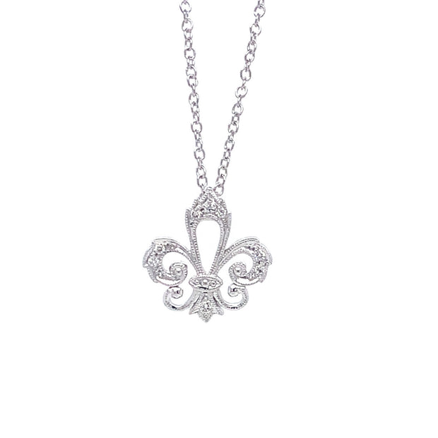 Diamond Fleur De Lis Necklace in 14 kt White Gold