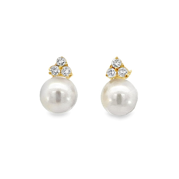 South Sea Pearl and Diamond Earrings in 14 kt Yellow Gold