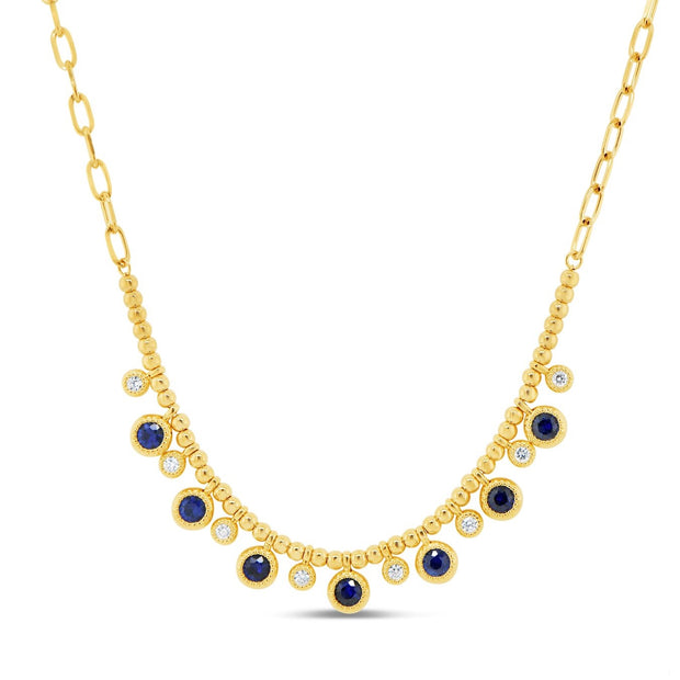 Sapphire and Diamond Necklace in 18 kt Yellow Gold