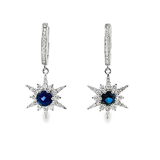Sapphire and Diamond Starburst Earrings in 14 kt White Gold
