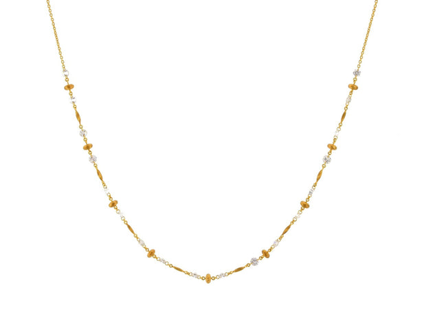 Diamond and Gold Bead Necklace in 18 kt Yellow Gold