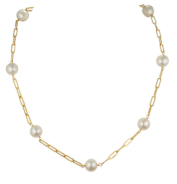 Freshwater Pearl Tin Cup Style Necklace in 14 kt Yellow Gold