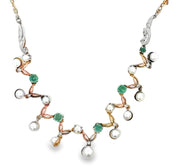 Vintage Emerald, Pearl and Diamond Necklace in 14 kt and 18 kt Yellow Gold