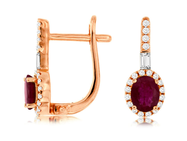Ruby and Diamond Drop Earrings in 14 kt Rose Gold