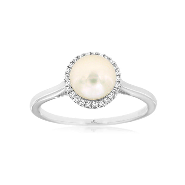 Pearl and Diamond Ring in 14 kt White Gold