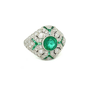 Art Deco Style Emerald and Diamond Ring in Platinum