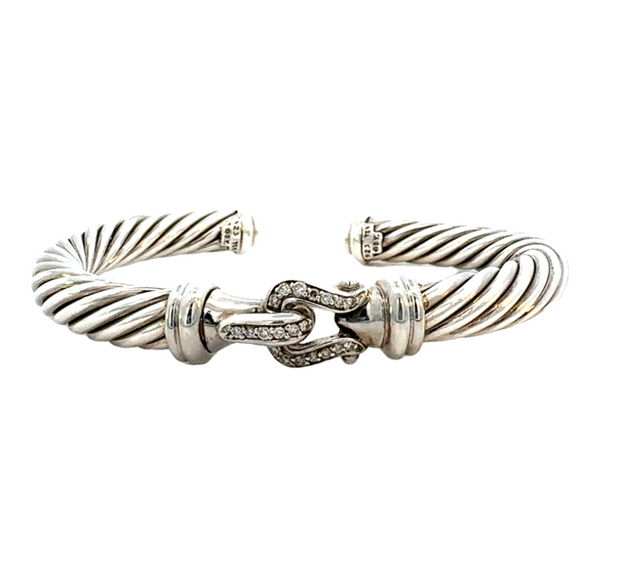 Vintage Diamond Buckle Bracelet by David Yurman in Sterling and 18 kt White Gold