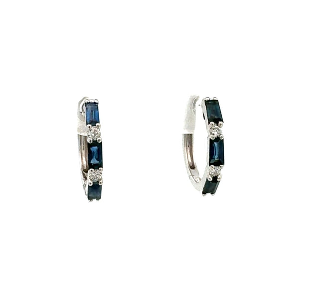 Sapphire and Diamond Hoop Earrings in 14 kt White Gold