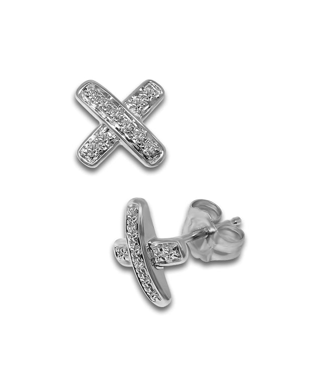 Diamond "X" Earrings in 14 kt White Gold